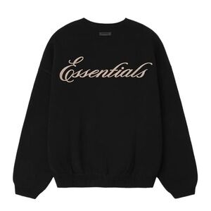 FEAR OF GOD ESSENTIALS MENS WAFFLE CREWNECK SWEATER IN BLACK